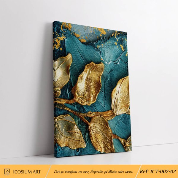 feuillage doré sur fond texturé bleu profond – Image 4