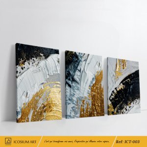 abstrait en noir, blanc et doré avec texture en relief