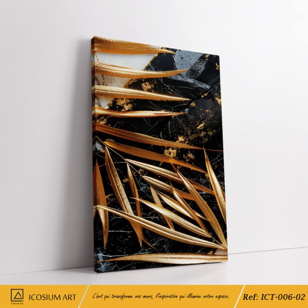 "Triptyque Feuilles Dorées sur Marbre – Élégance & Luxe Intemporel" – Image 4