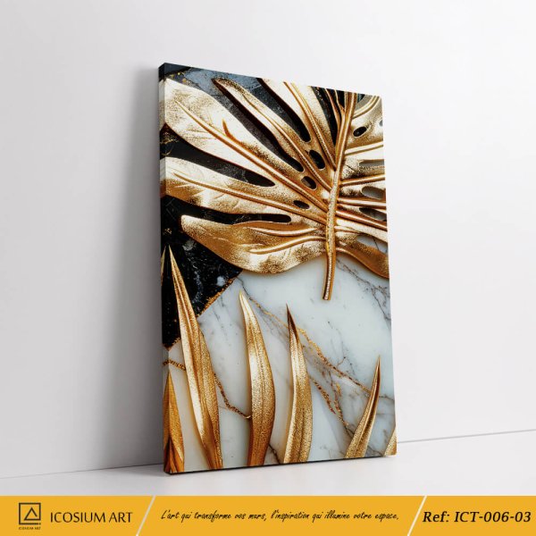 "Triptyque Feuilles Dorées sur Marbre – Élégance & Luxe Intemporel" – Image 5
