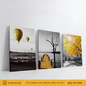 Triptyque Noir, Blanc & Or – Modernité et Éclat Intemporel