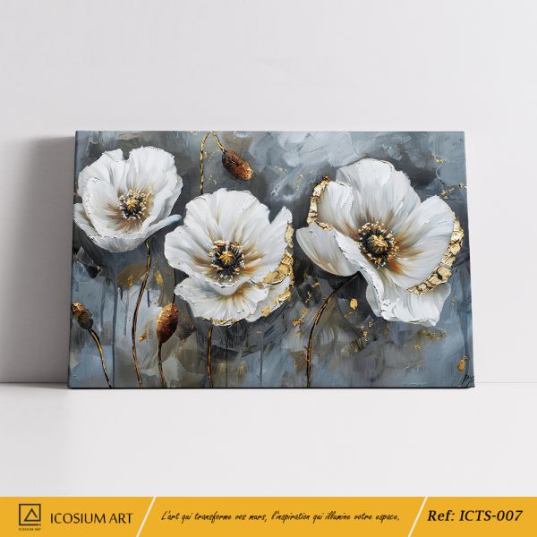 Tableau Floral Éclat Doré – Une Touche de Luxe et de Pureté pour Votre Intérieur – Image 2
