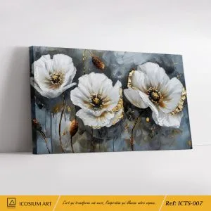 Tableau Floral Éclat Doré – Une Touche de Luxe et de Pureté pour Votre Intérieur