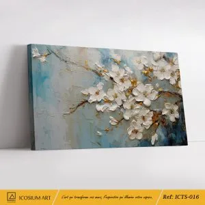 Éveil Printanier – Art Abstrait en Relief, Bleu & Doré sur Toile