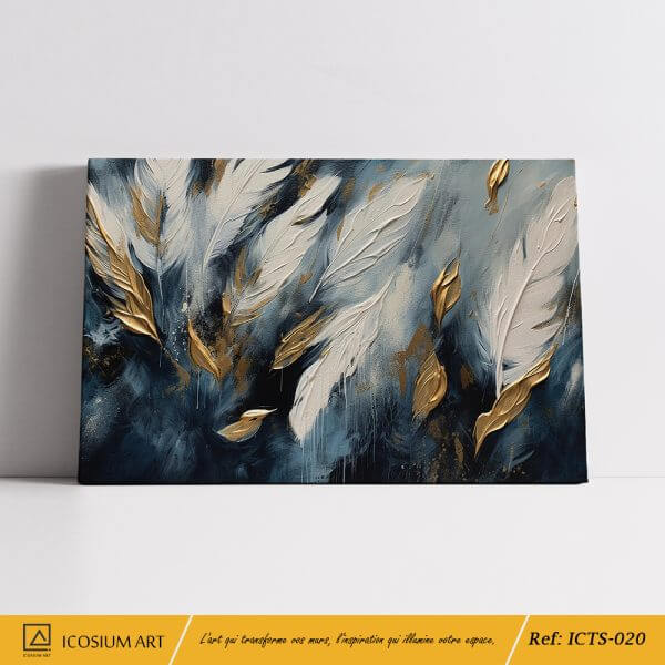 Élégance Aérienne – Art Abstrait Texturé, Plumes en Relief & Doré – Image 2