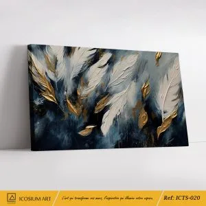 Élégance Aérienne – Art Abstrait Texturé, Plumes en Relief & Doré