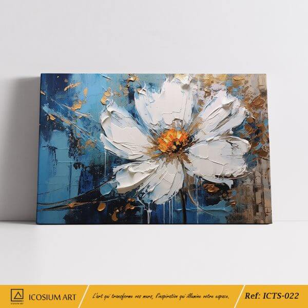 Éclat Floral – Fleur Texturée en Bleu Profond et Doré, Style Moderne – Image 2