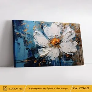 Éclat Floral – Fleur Texturée en Bleu Profond et Doré, Style Moderne