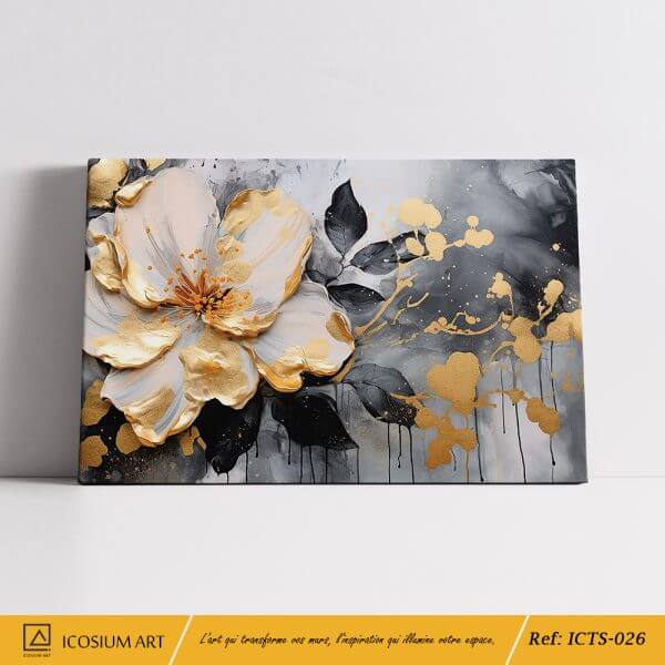 Élégance Dorée – Une Fleur en Relief pour un Intérieur Sophistiqué – Image 2