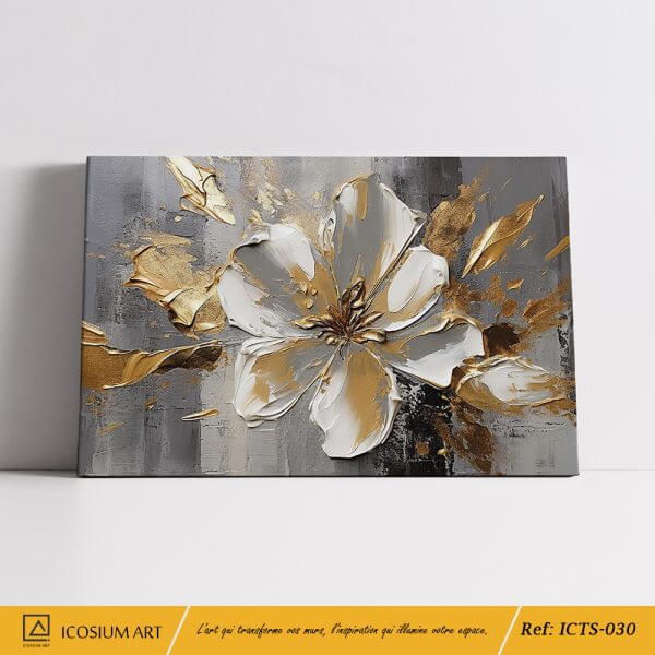Lumière d’Or – Une Fleur Blanche et Dorée en Relief pour un Intérieur Chic et Moderne – Image 2