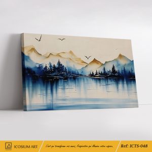 Bleu Mystique – Paysage Minimaliste en Équilibre