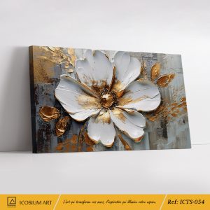Éclat Floral – Tableau Fleur Dorée en Relief