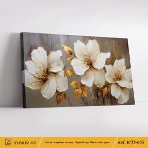 Peinture Florale Raffinée – Touches Dorées et Design Apaisant