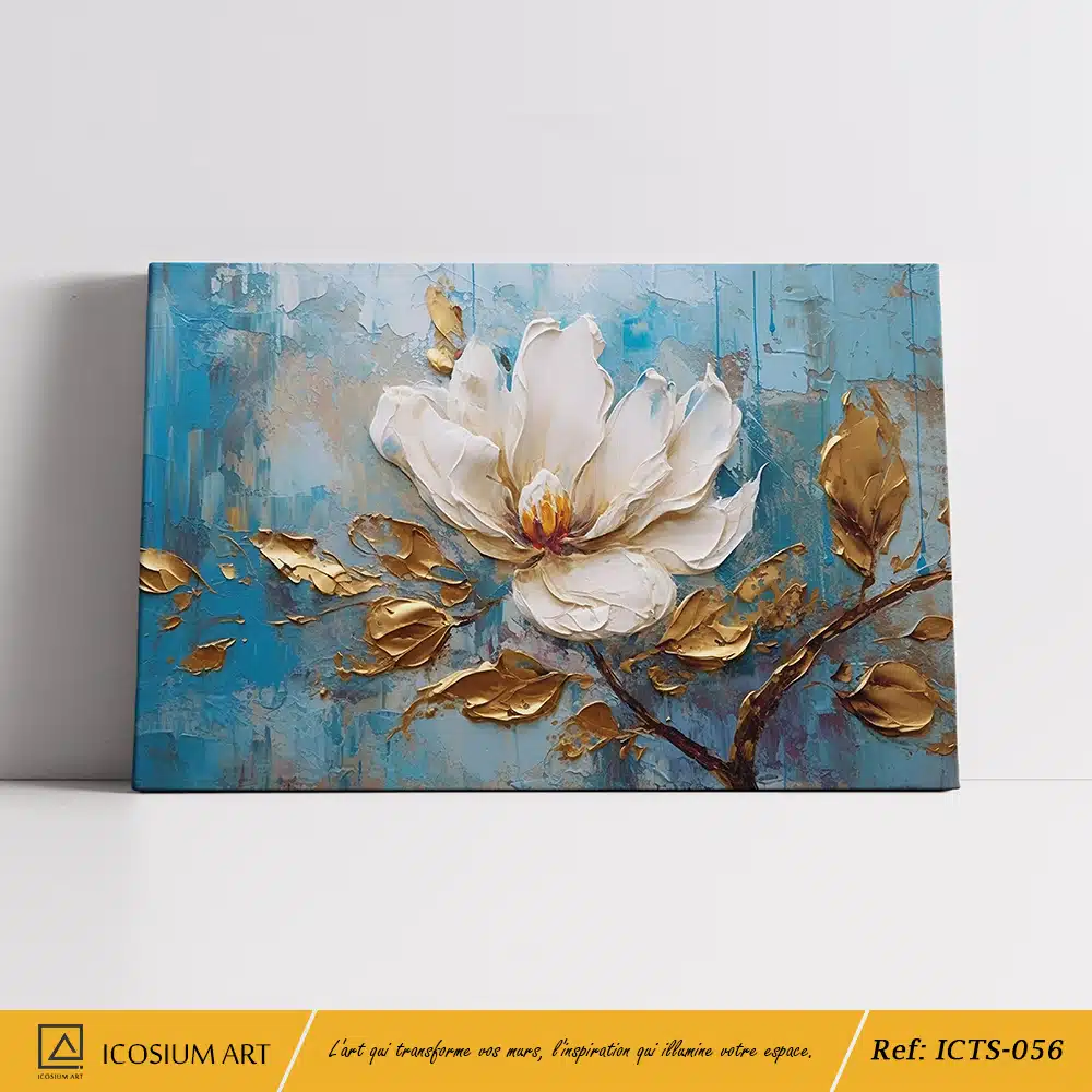 Harmonie & Élégance – Toile Florale aux Tons Ivoire et Dorés – Image 2