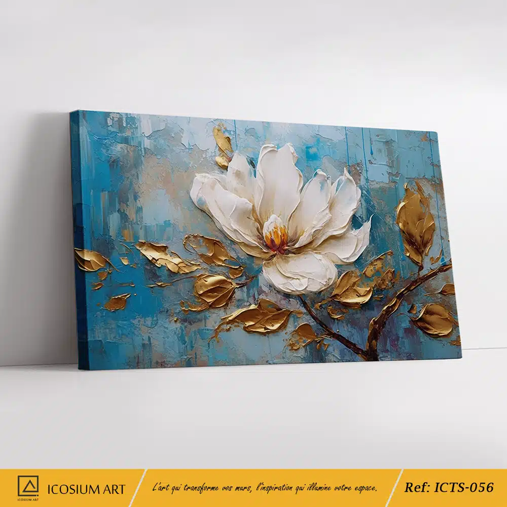 Harmonie & Élégance – Toile Florale aux Tons Ivoire et Dorés