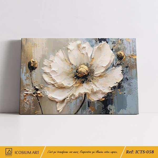 Fleur Sublime en Relief – Tons Crème et Or – Image 2