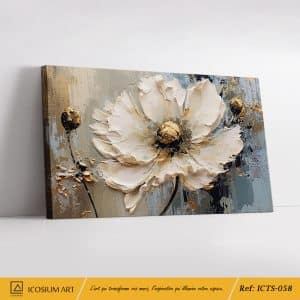 Fleur Sublime en Relief – Tons Crème et Or