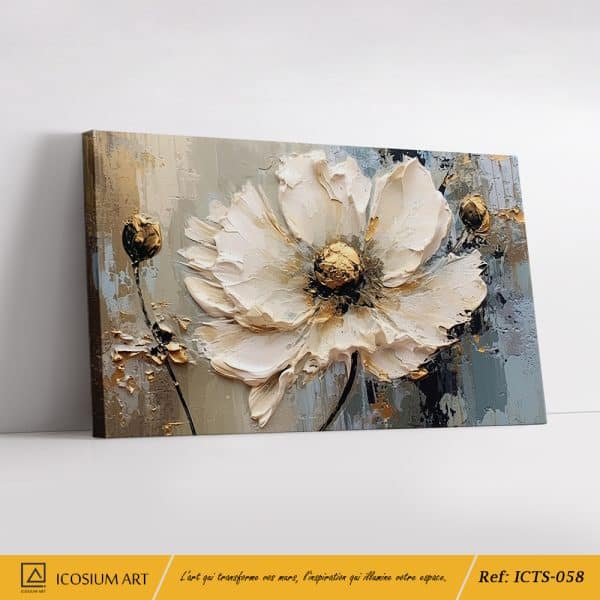 Fleur Sublime en Relief – Tons Crème et Or