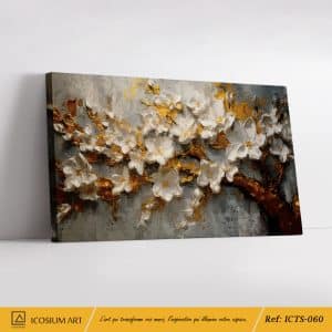 Tableau Éveil Doré – Fleurs Raffinées en 3D