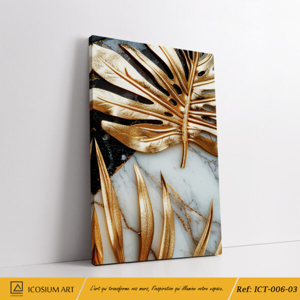 "Triptyque Feuilles Dorées sur Marbre – Élégance & Luxe Intemporel" – Image 4