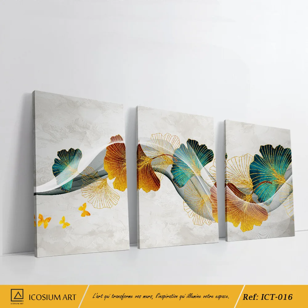 Élégance Ginkgo – Harmonie Dorée & Turquoise