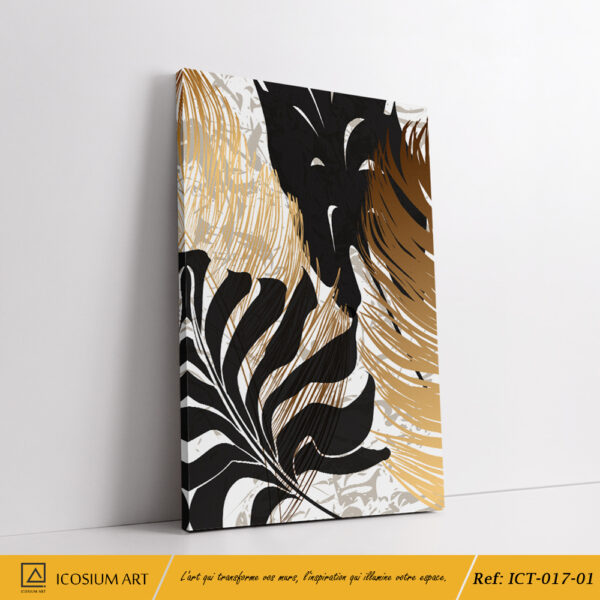 Triptyque Jungle Dorée – Feuillage Sauvage Noir & Or – Image 2