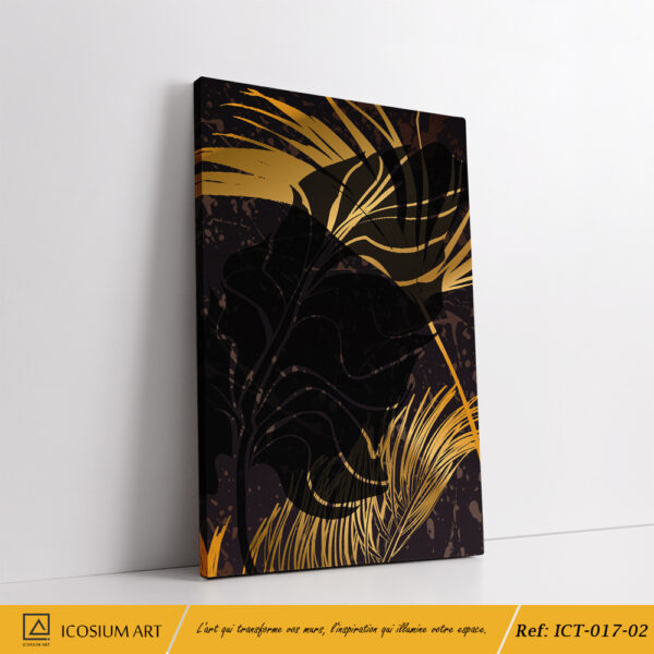 Triptyque Jungle Dorée – Feuillage Sauvage Noir & Or – Image 3