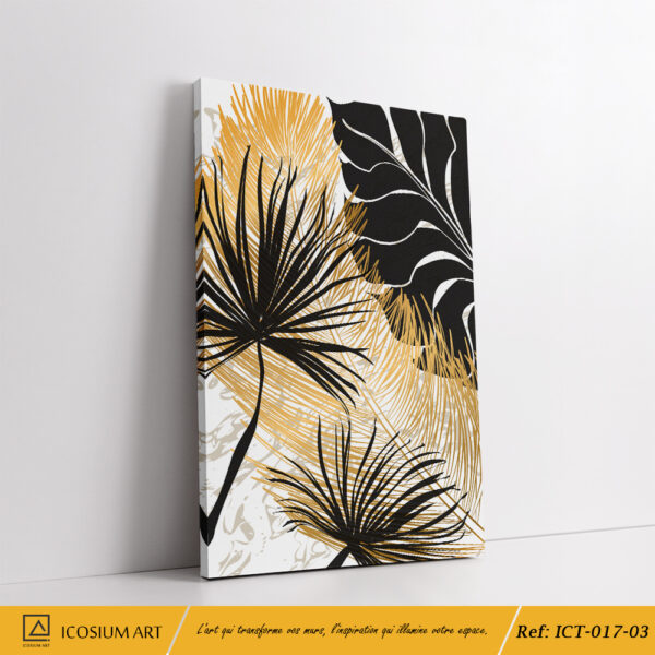 Triptyque Jungle Dorée – Feuillage Sauvage Noir & Or – Image 4