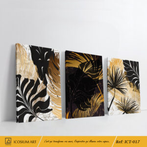 Triptyque Jungle Dorée – Feuillage Sauvage Noir & Or