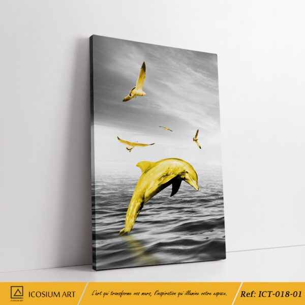 "Triptyque Dauphins Dorés & Voilier – Évasion et Élégance Intemporelle" – Image 2