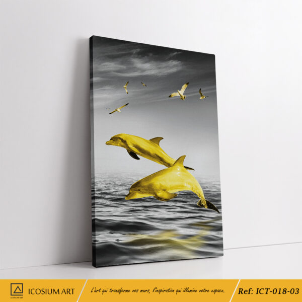 "Triptyque Dauphins Dorés & Voilier – Évasion et Élégance Intemporelle" – Image 4