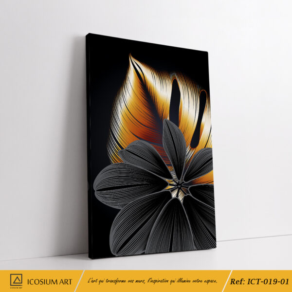 "Triptyque Floral Noir & Or – Élégance et Modernité Intemporelle" – Image 2