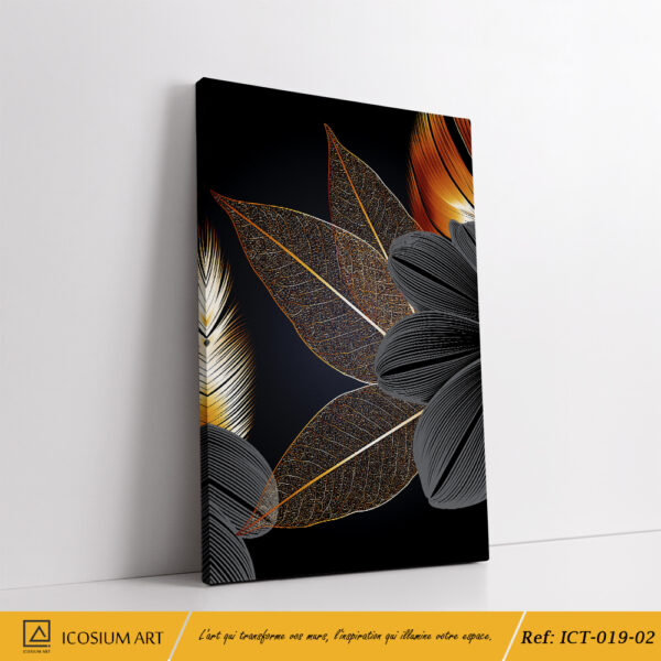 "Triptyque Floral Noir & Or – Élégance et Modernité Intemporelle" – Image 3