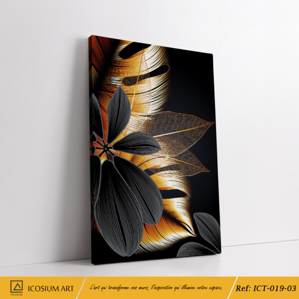 "Triptyque Floral Noir & Or – Élégance et Modernité Intemporelle" – Image 4