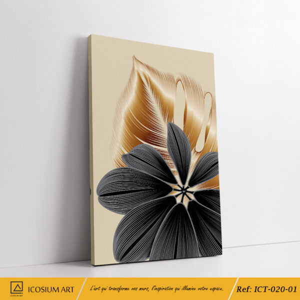 "Triptyque Floral Noir, Or & Beige – Luxe et Élégance Intemporelle" – Image 2