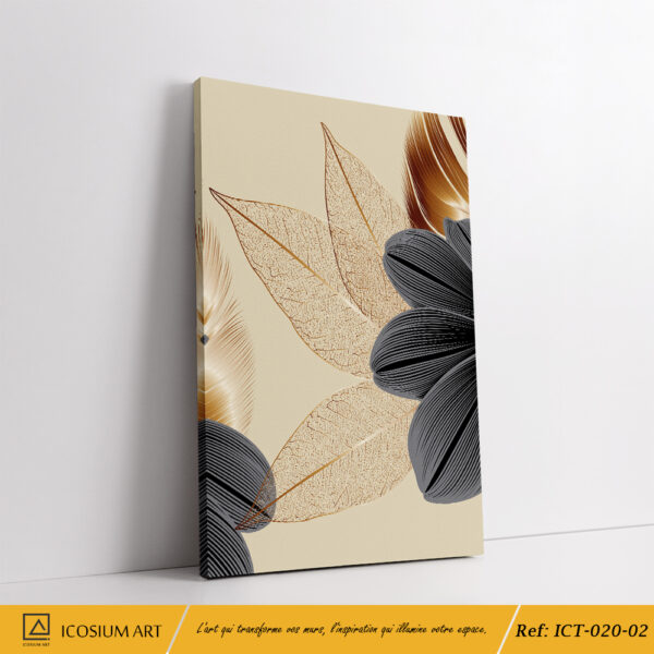 "Triptyque Floral Noir, Or & Beige – Luxe et Élégance Intemporelle" – Image 3