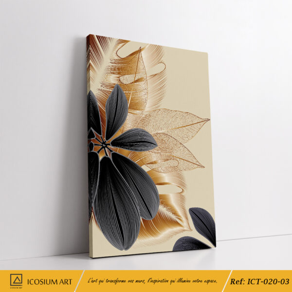 "Triptyque Floral Noir, Or & Beige – Luxe et Élégance Intemporelle" – Image 4