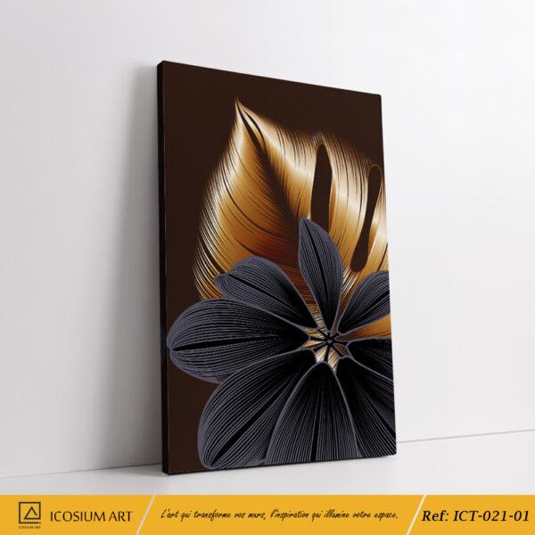 "Triptyque Floral Noir, Or & Brun – Élégance et Chaleur pour Votre Intérieur" – Image 2