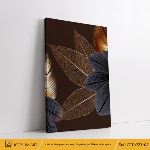 "Triptyque Floral Noir, Or & Brun – Élégance et Chaleur pour Votre Intérieur" – Image 3
