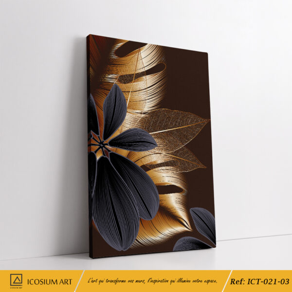 "Triptyque Floral Noir, Or & Brun – Élégance et Chaleur pour Votre Intérieur" – Image 4