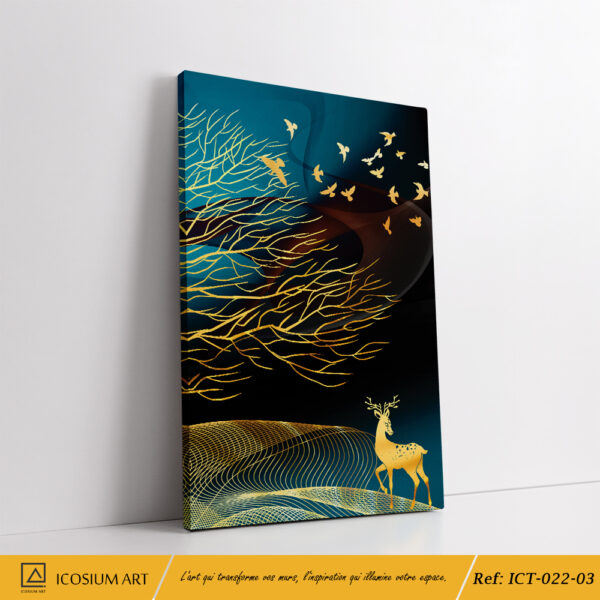 "Triptyque Paysage Nocturne – Cerfs Dorés & Forêt Enchantée" – Image 4