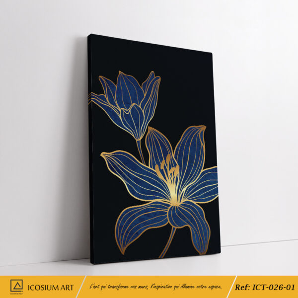 "Triptyque Lys Bleu et Or – Décoration Murale Élégante et Sophistiquée" – Image 2