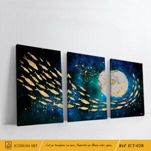 "Triptyque Poissons Dorés – Décoration Murale Élégante Inspirée par l'Océan"