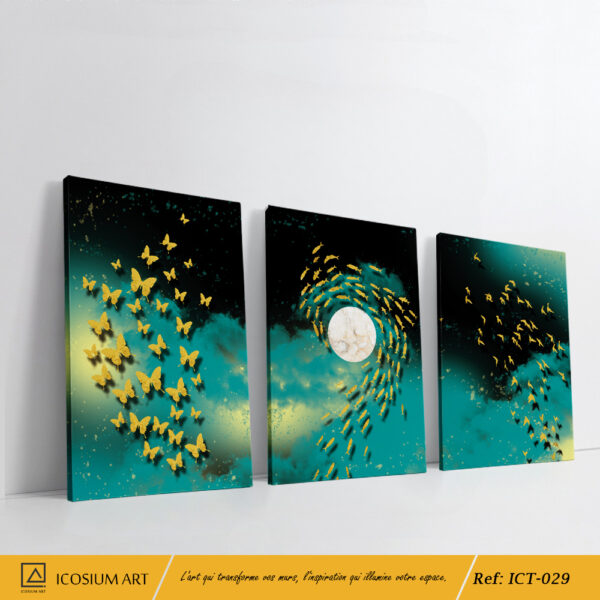 "Triptyque Papillons Dorés – Décoration Murale Poétique et Magique"