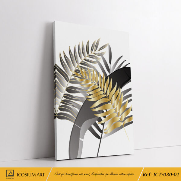 "Triptyque Feuillage Doré – Décoration Murale Élégante et Tropicale" – Image 2