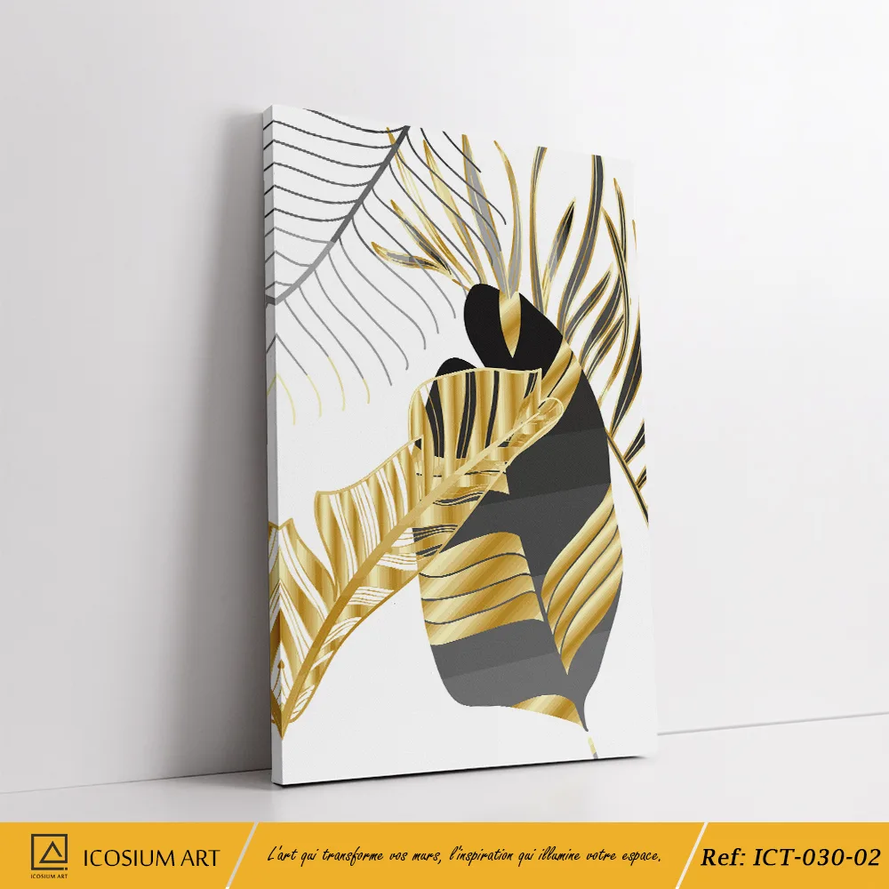 "Triptyque Feuillage Doré – Décoration Murale Élégante et Tropicale" – Image 3
