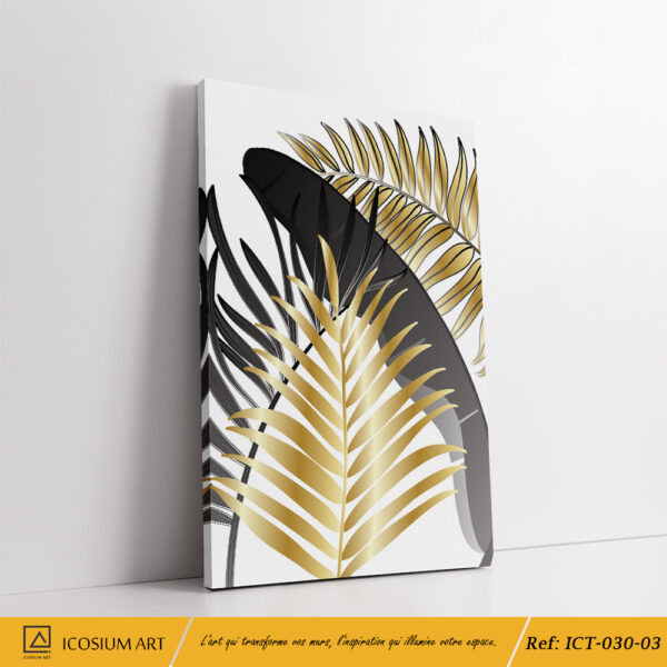 "Triptyque Feuillage Doré – Décoration Murale Élégante et Tropicale" – Image 4