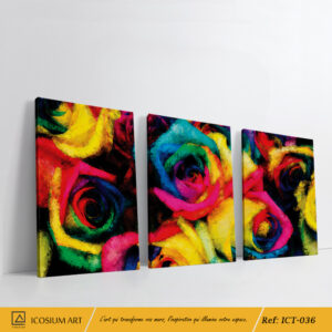 "Triptyque Roses Multicolores – Décoration Murale Vibrante et Artistique"