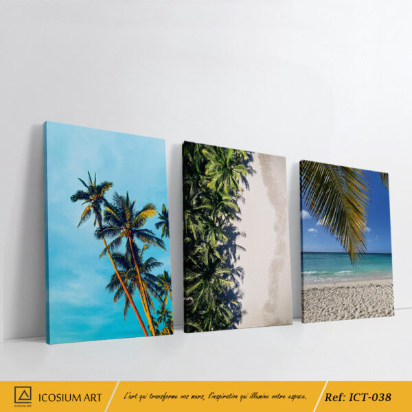 "Triptyque Évasion Tropicale – Décoration Murale Relaxante aux Couleurs Exotiques"