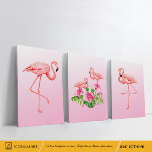 Triptyque Flamingo Rose – Élégance Tropicale et Douceur Florale